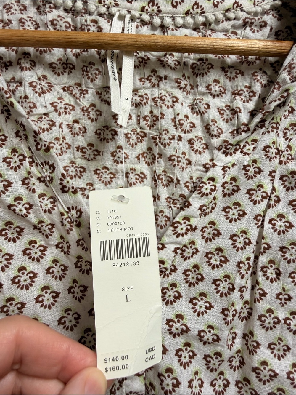 Anthropologie 100% Cotton Brown/White Victorian Sheer Lace Blouse Top Large - Picture 5 of 9
